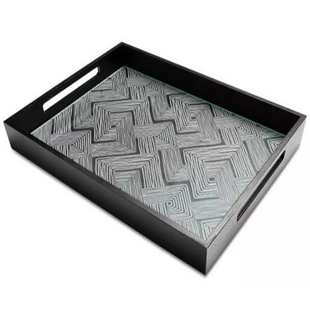 AKWAABA INNS FOR HOTEL COLLECTION Large Wood & Glass Serve Tray serving tray kit
